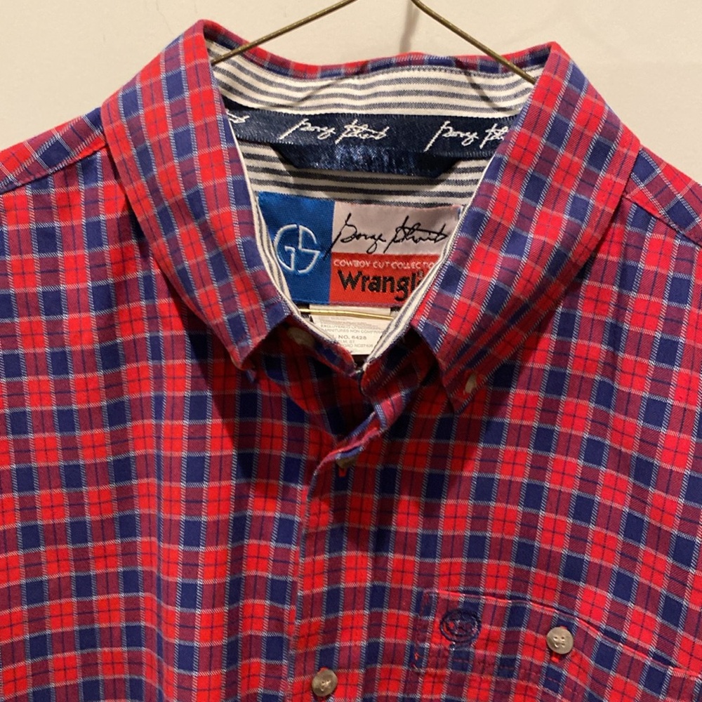 Wrangler George Straight Boys Plaid‎ Button Down.  XXL.  Red/Blue. Cowboy Cut - Picture 2 of 6